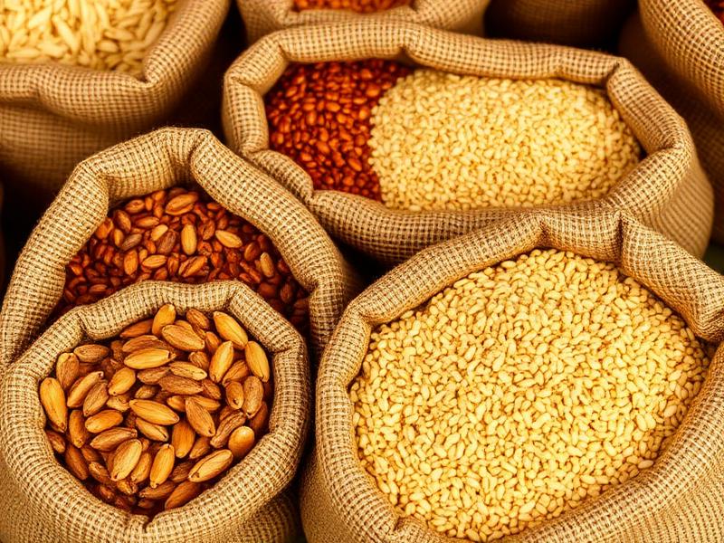 Sacks of grains and pulses ready for export