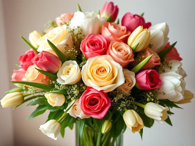 Mixed export bouquet of roses and tulips