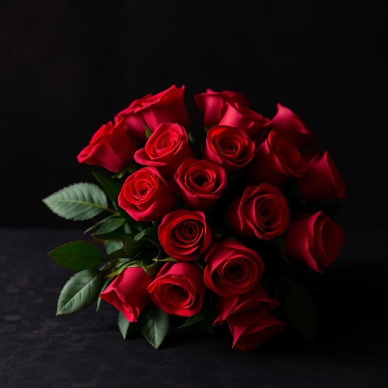 Bouquet of red roses on dark backdrop